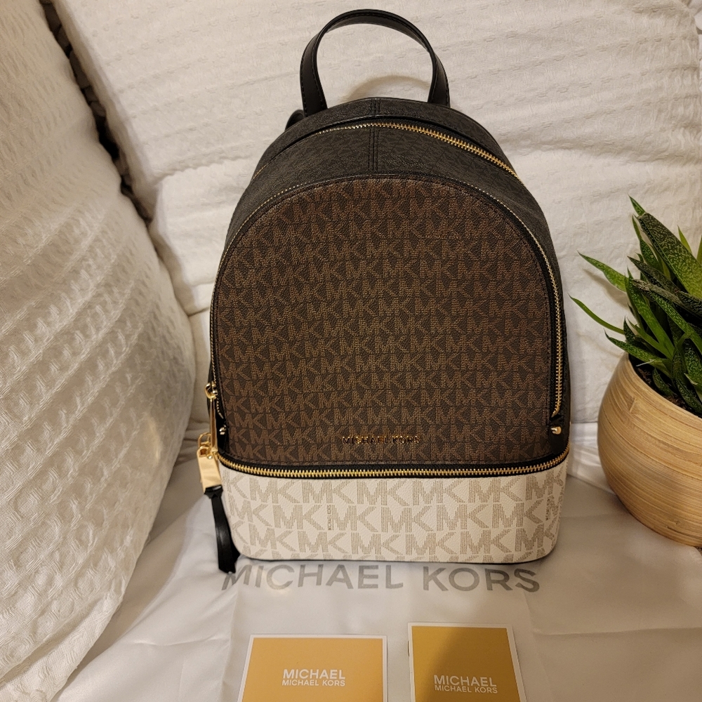 Michael Kors Brown and Beige Logo Dome Backpack